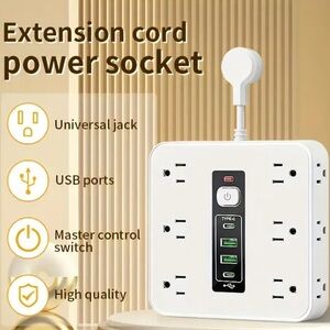 White Power Socket Extension with USB Ports